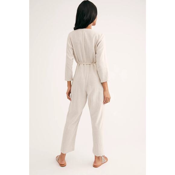 New Free People x Rachel Pally Troy Linen Jumpsuit $255 SMALL Gray Long Sleeve - Picture 5 of 6